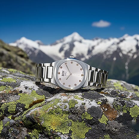 EON 1962  Swiss Movt.12 Natural Champagne Diamond 5ATM WR Stainless Steel Watch in Dual Tone - Silver