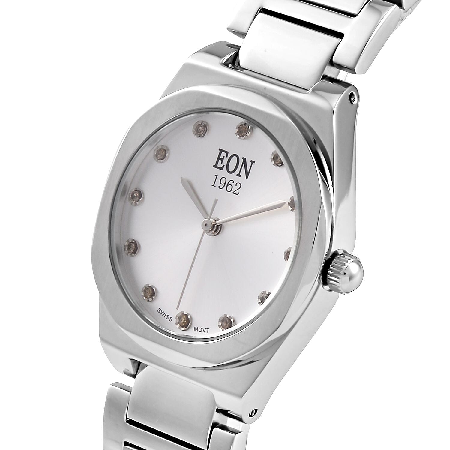 EON 1962  Swiss Movt.12 Natural Champagne Diamond 5ATM WR Stainless Steel Watch in Dual Tone - Silver