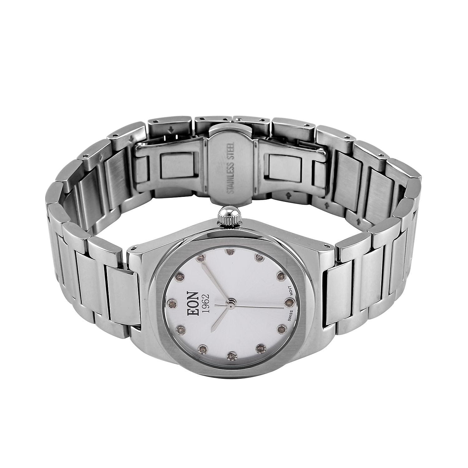 EON 1962  Swiss Movt.12 Natural Champagne Diamond 5ATM WR Stainless Steel Watch in Dual Tone - Silver