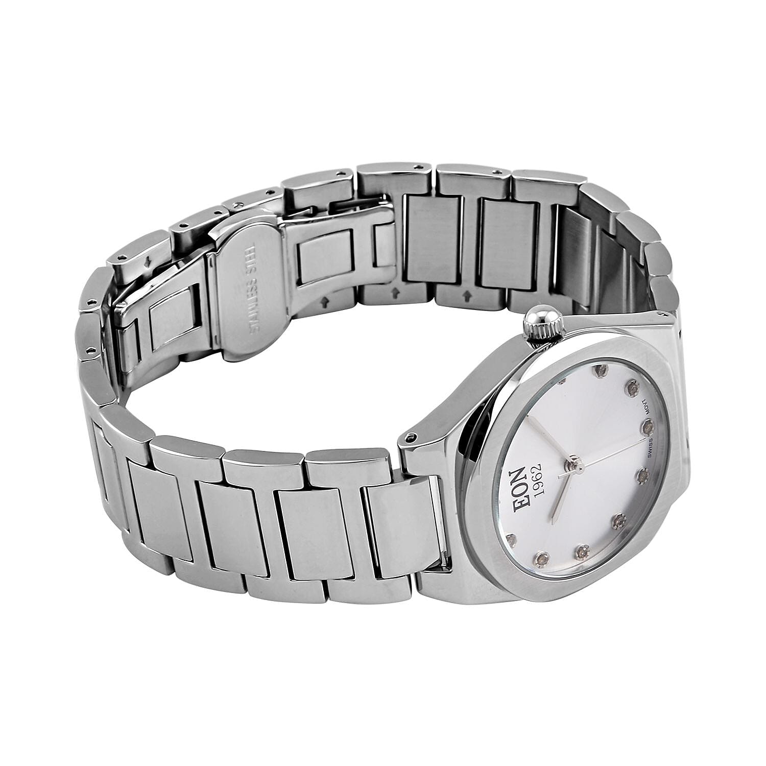 EON 1962  Swiss Movt.12 Natural Champagne Diamond 5ATM WR Stainless Steel Watch in Dual Tone - Silver
