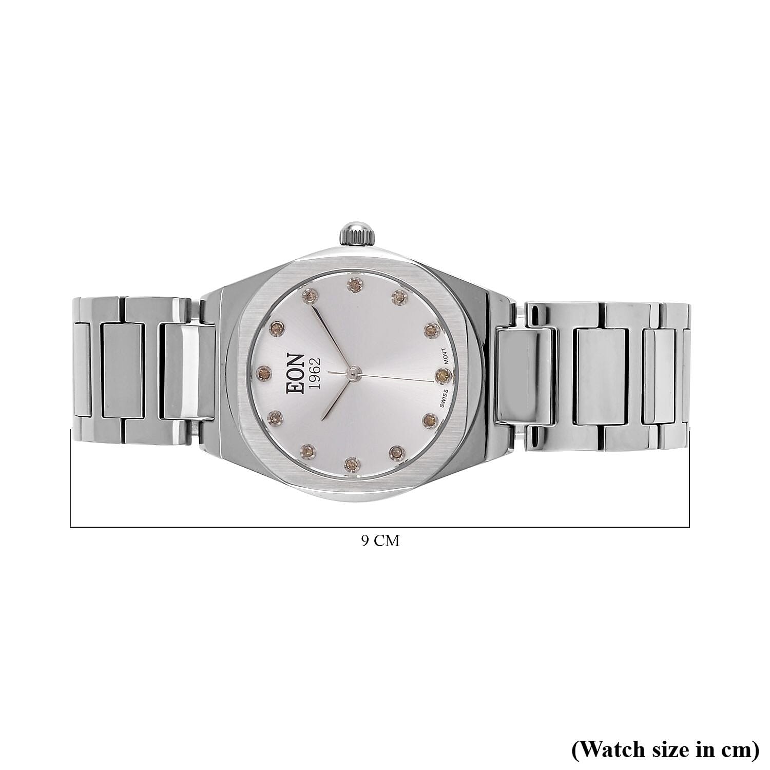 EON 1962  Swiss Movt.12 Natural Champagne Diamond 5ATM WR Stainless Steel Watch in Dual Tone - Silver