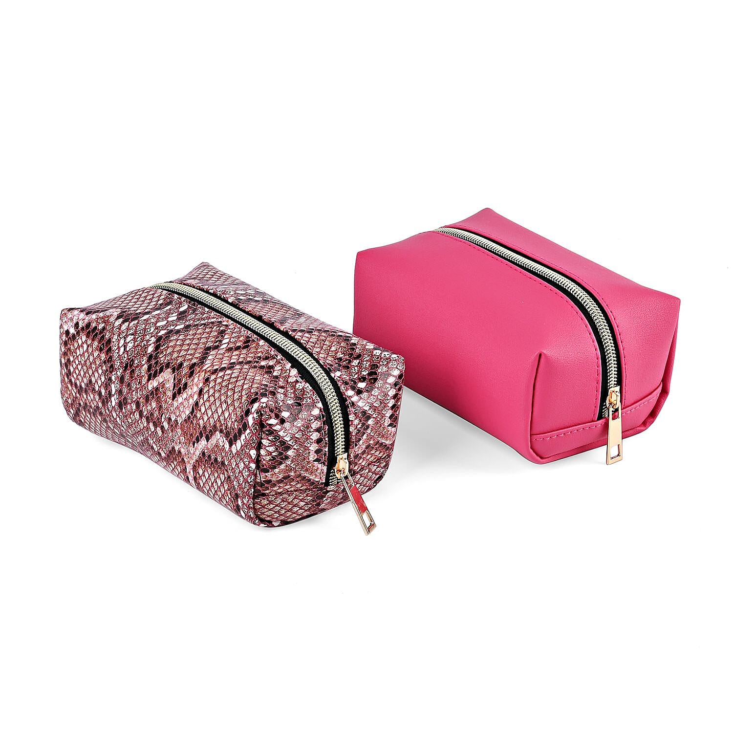 Set of 4 Leatherette Cosmetic Bag (Size L,M,S) - Rose Pink & Snakeskin