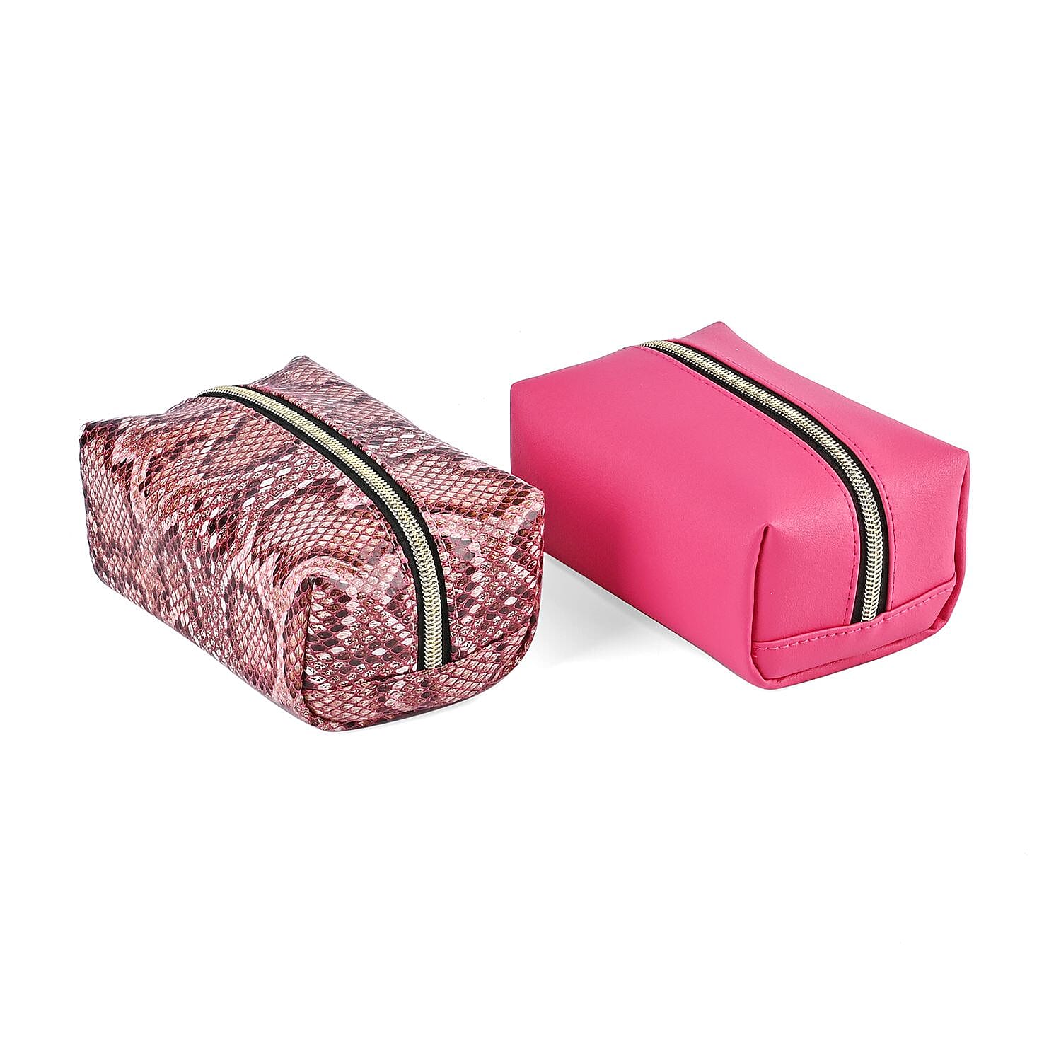 Set of 4 Leatherette Cosmetic Bag (Size L,M,S) - Rose Pink & Snakeskin
