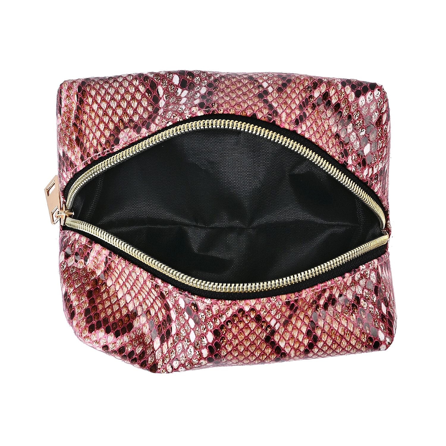 Set of 4 Leatherette Cosmetic Bag (Size L,M,S) - Rose Pink & Snakeskin