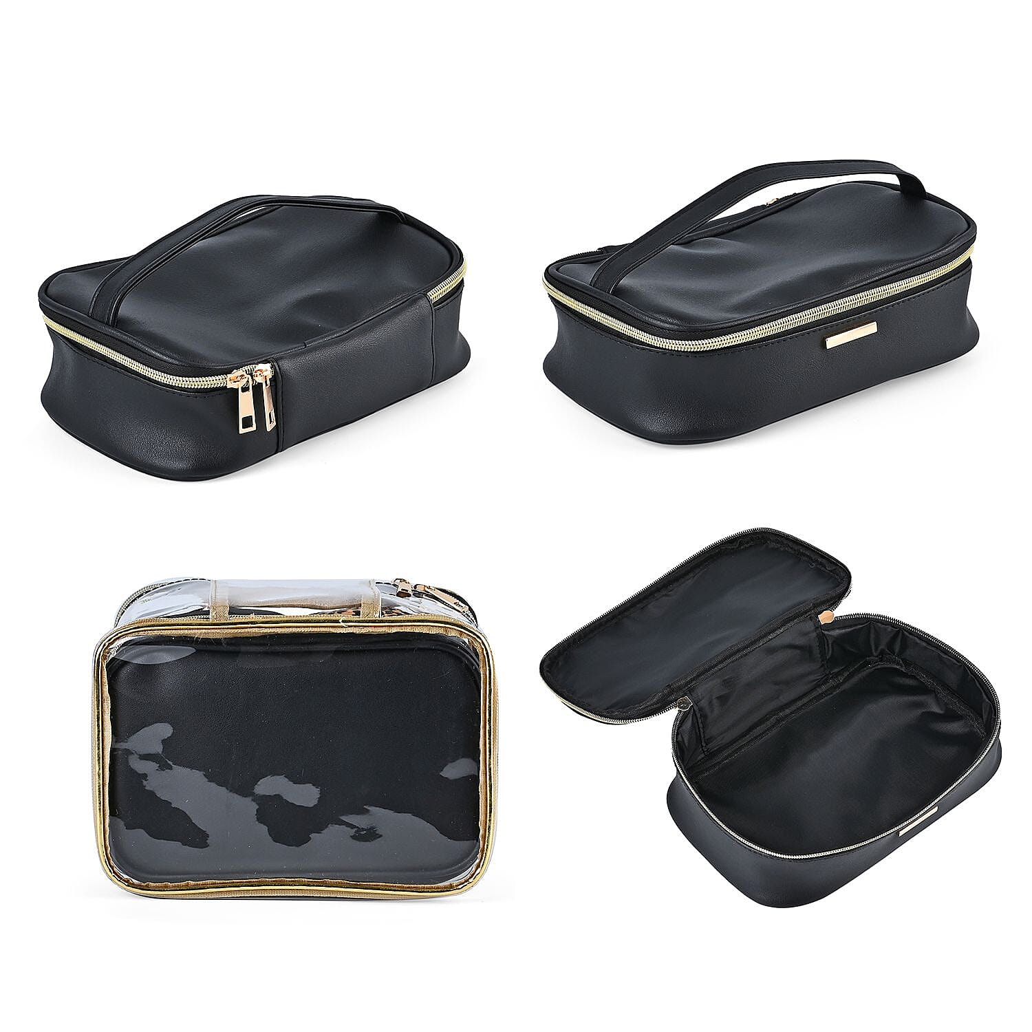 Set of 4 Leatherette Cosmetic Bag (Size L,M,S) - Black & Leopard