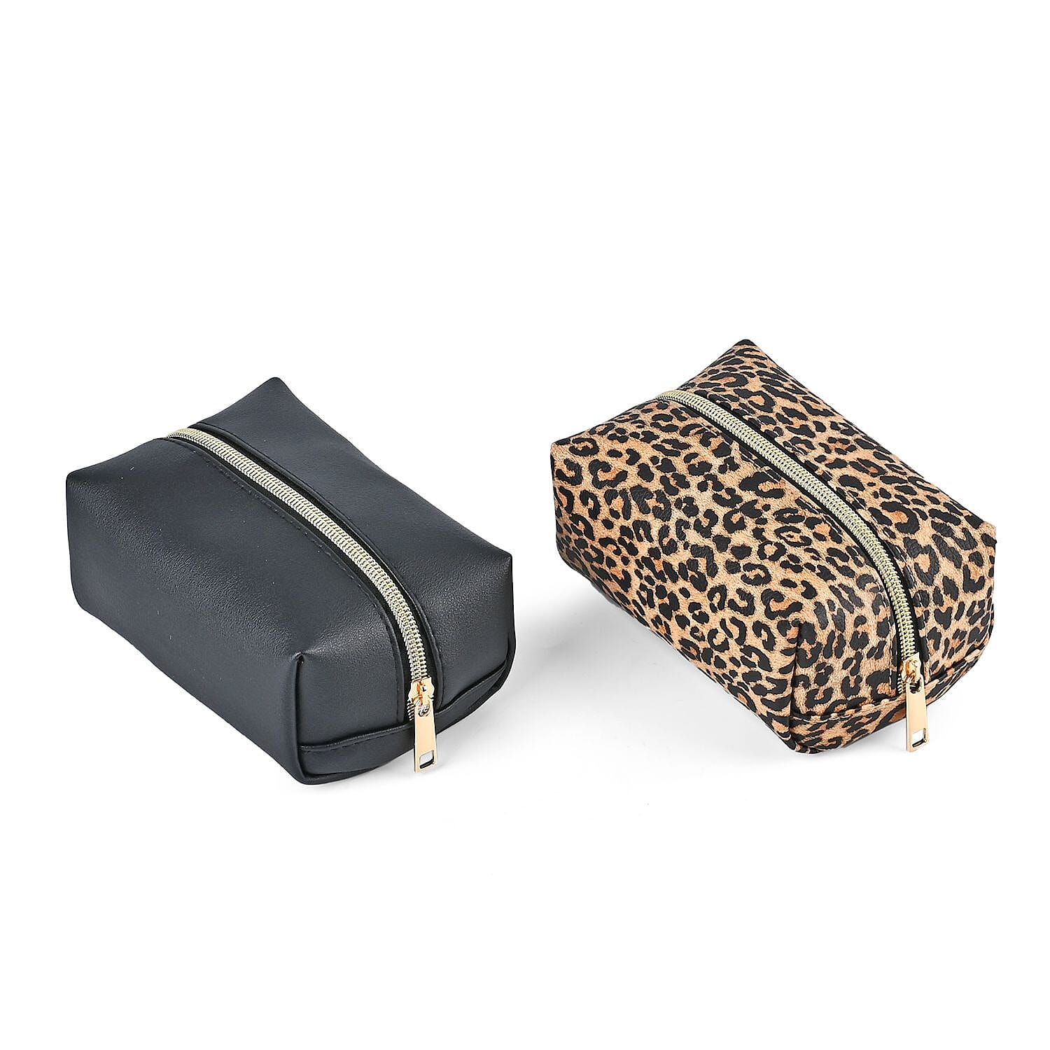 Set of 4 Leatherette Cosmetic Bag (Size L,M,S) - Black & Leopard