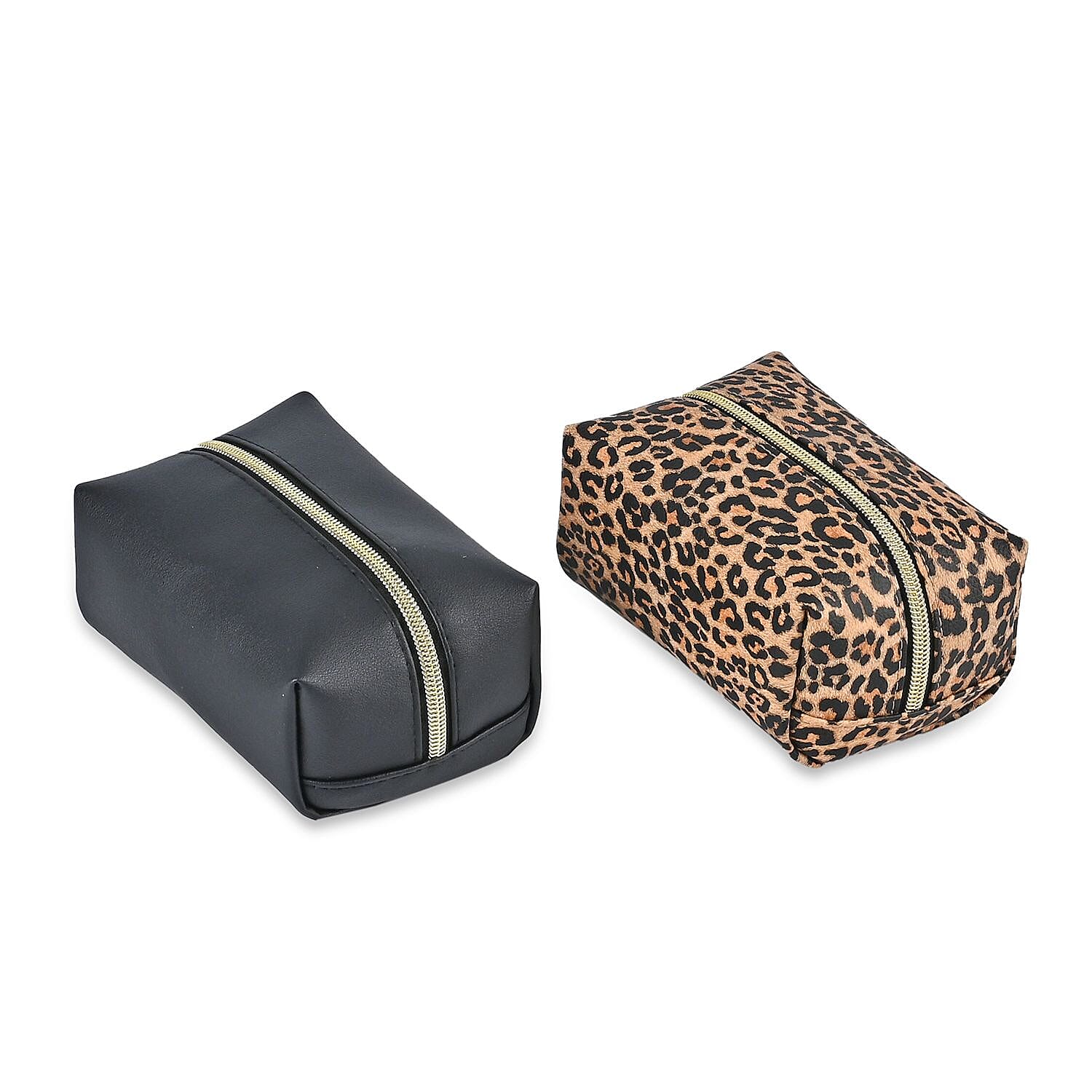 Set of 4 Leatherette Cosmetic Bag (Size L,M,S) - Black and Leopard skin