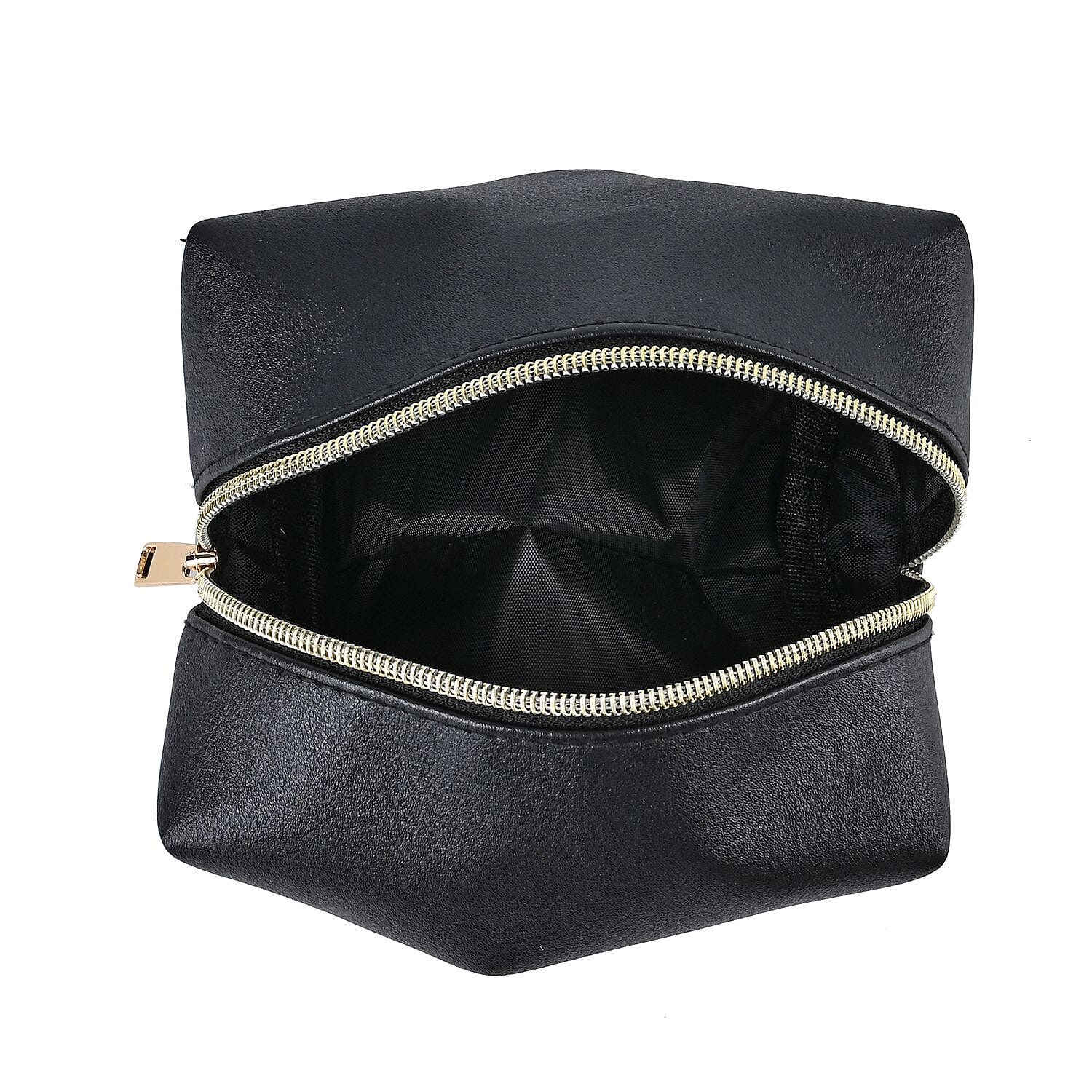 Set of 4 Leatherette Cosmetic Bag (Size L,M,S) - Black and Leopard skin