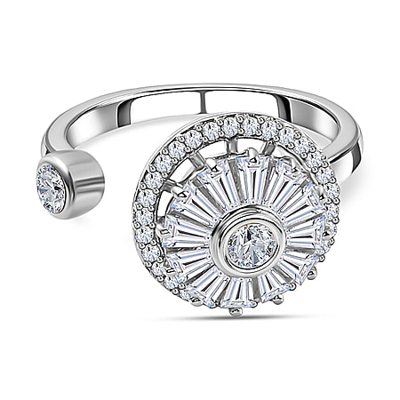 Moissanite Fancy Spinner Ring in Platinum Overlay Sterling Silver