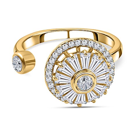 Moissanite Sunflower Spinner Adjustable Ring in 18K Vermeil Yellow Gold Plated Sterling Silver 1.24 Ct.
