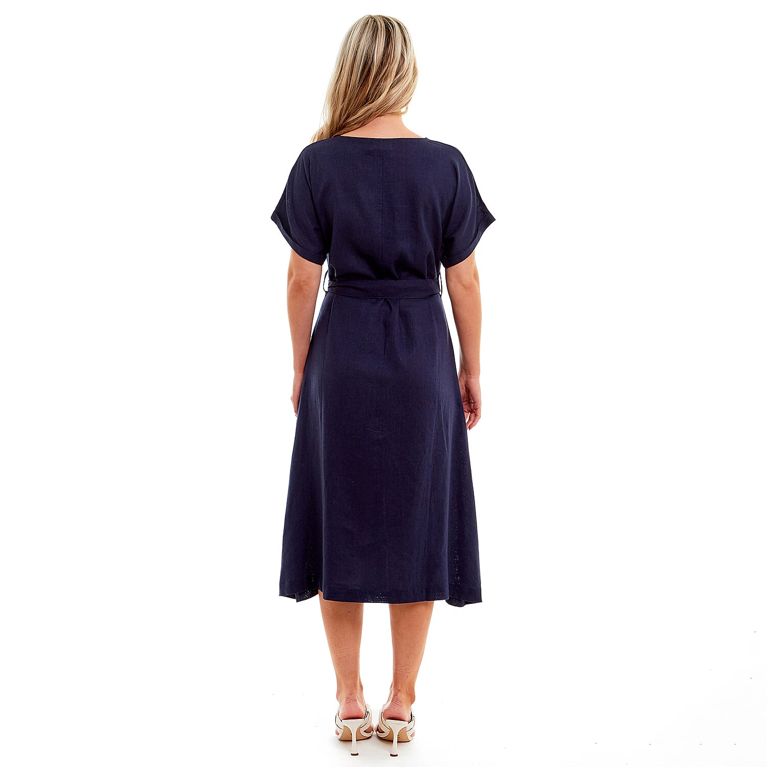 Charlotte West Ladies Linen Belted Dress - Navy Charlotte West Ladies Linen Belted Dress - Navy