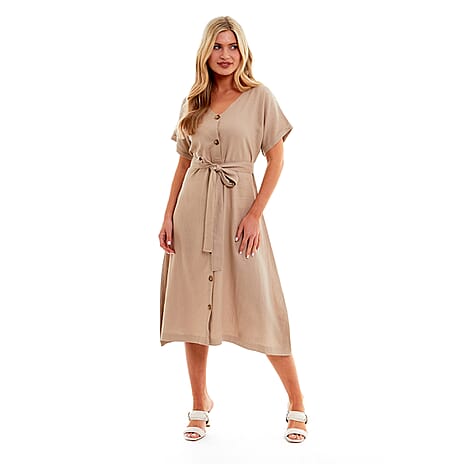 FASHION FRIDAY PRICE -- Charlotte West Ladies Linen Belted Dress (Size 10) - Stone