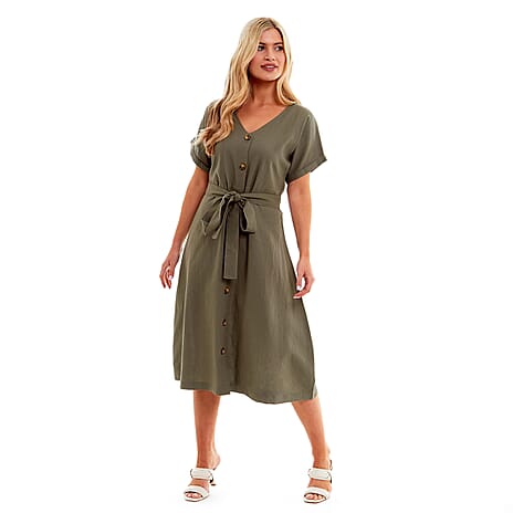 Charlotte West Linen Midi (Size 20) - Khaki