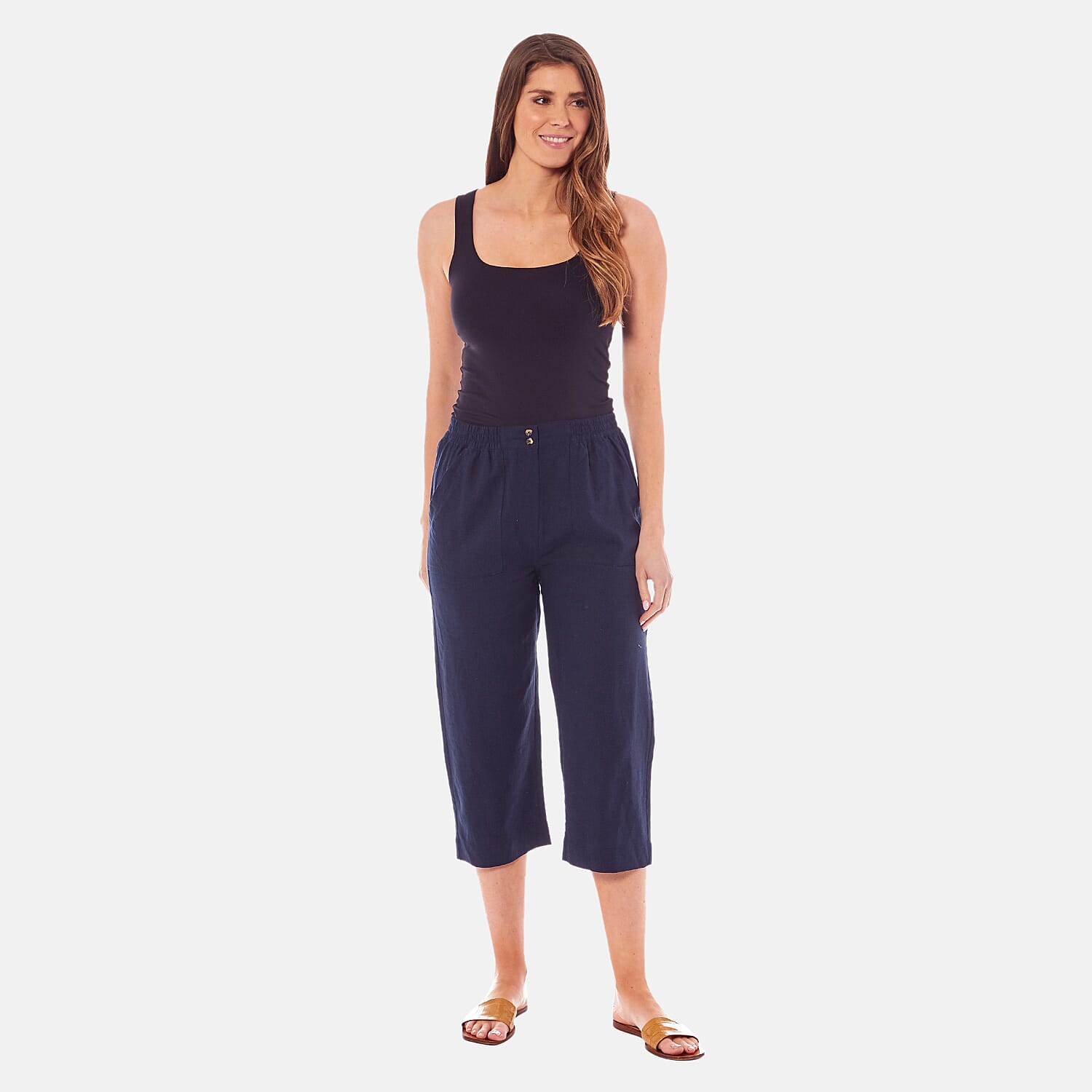 Charlotte West Ladies Linen Blend 3-4 Trousers (Size 12) - Navy