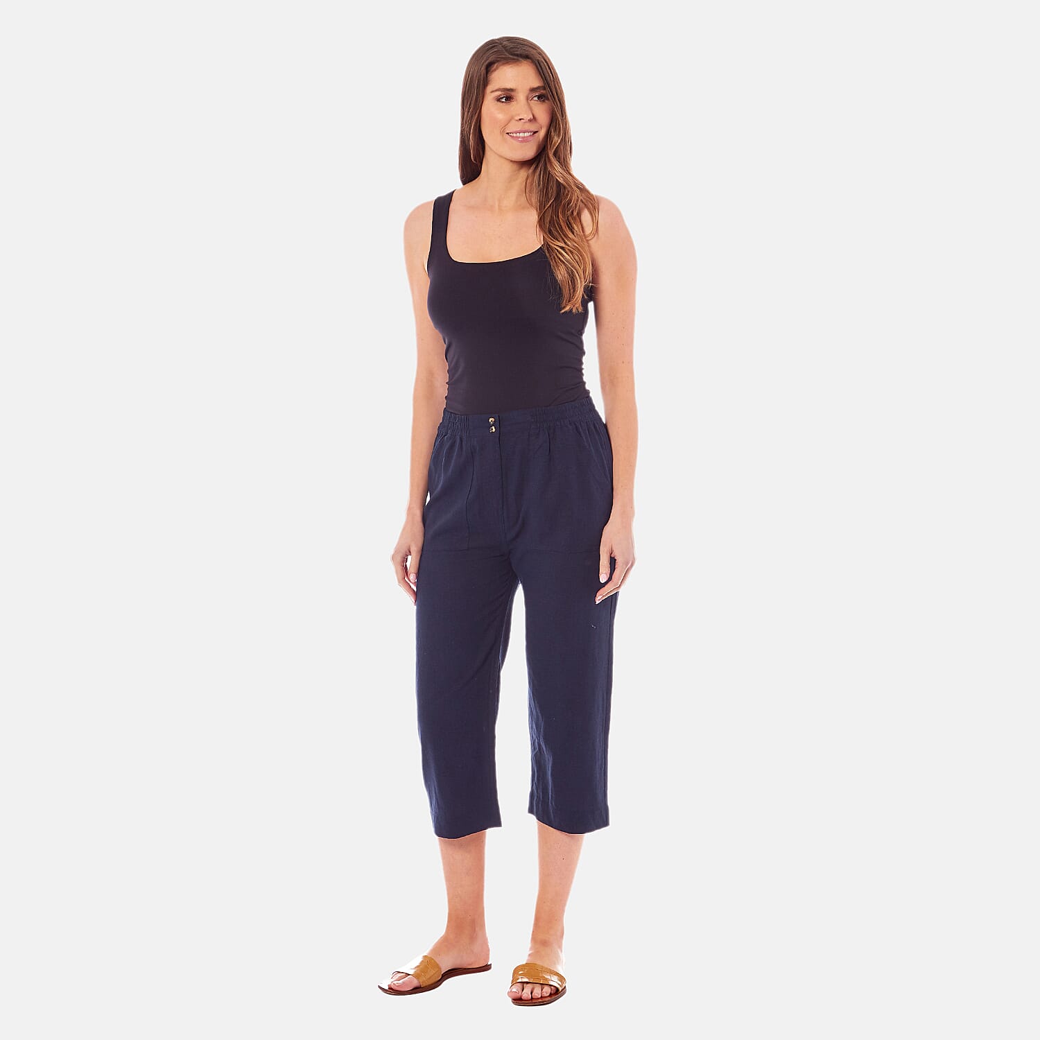 Charlotte West Ladies Linen Blend 3-4 Pant - Navy