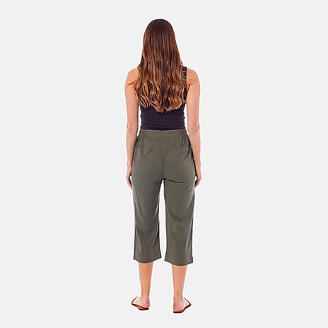 Charlotte West Ladies Linen Blend 3-4 Trousers (Size 12) - Khaki
