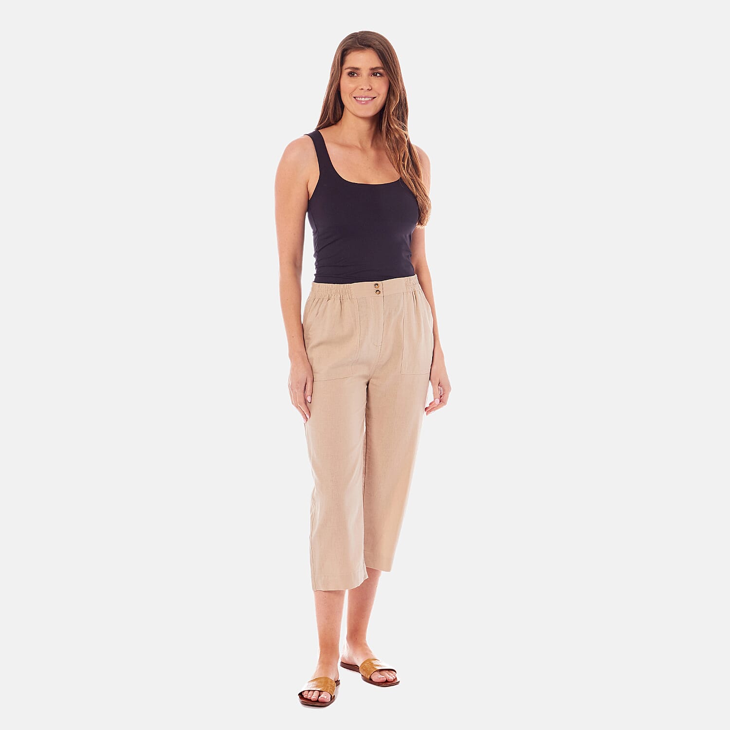Charlotte West Ladies Linen Blend 3-4 Pant - Navy