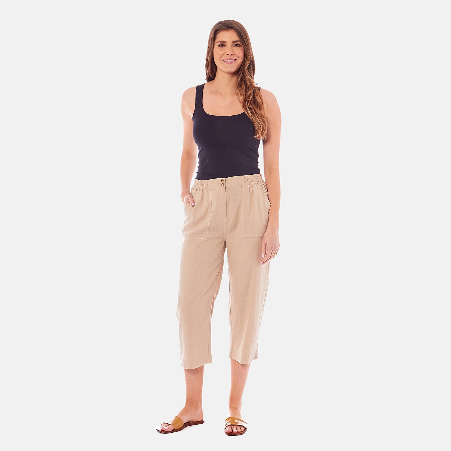 Charlotte West Ladies Linen Blend 3-4 Pant - Navy