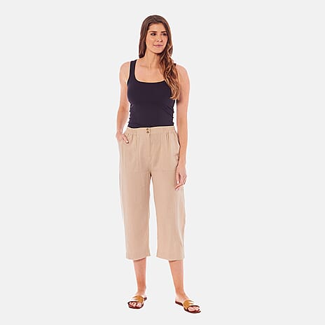 Charlotte West Ladies Linen Blend 3-4 Trousers (Size 10) - Stone