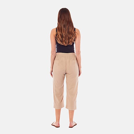 Charlotte West Ladies Linen Blend 3-4 Trousers (Size 10) - Stone
