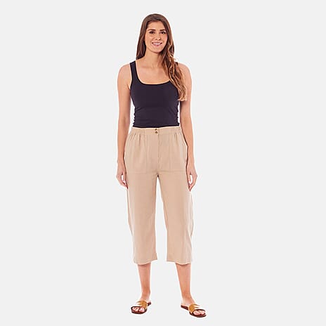 Charlotte West Ladies Linen Blend 3-4 Pant (Size 10) - Stone