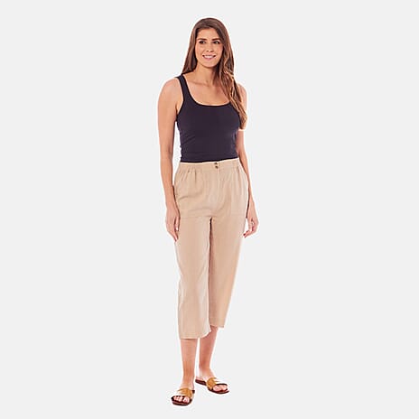 Charlotte West Ladies Linen Blend 3-4 Pant (Size 10) - Stone