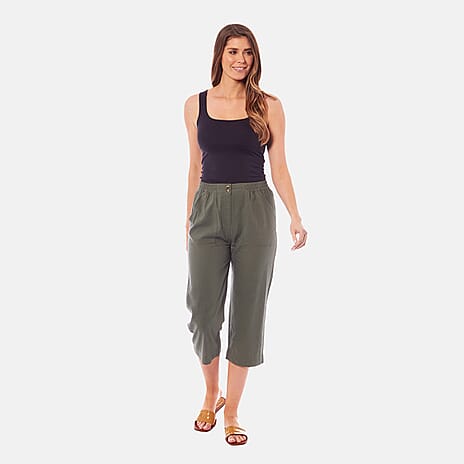 Charlotte West Ladies Linen Blend 3-4 Trousers (Size 18) - Khaki