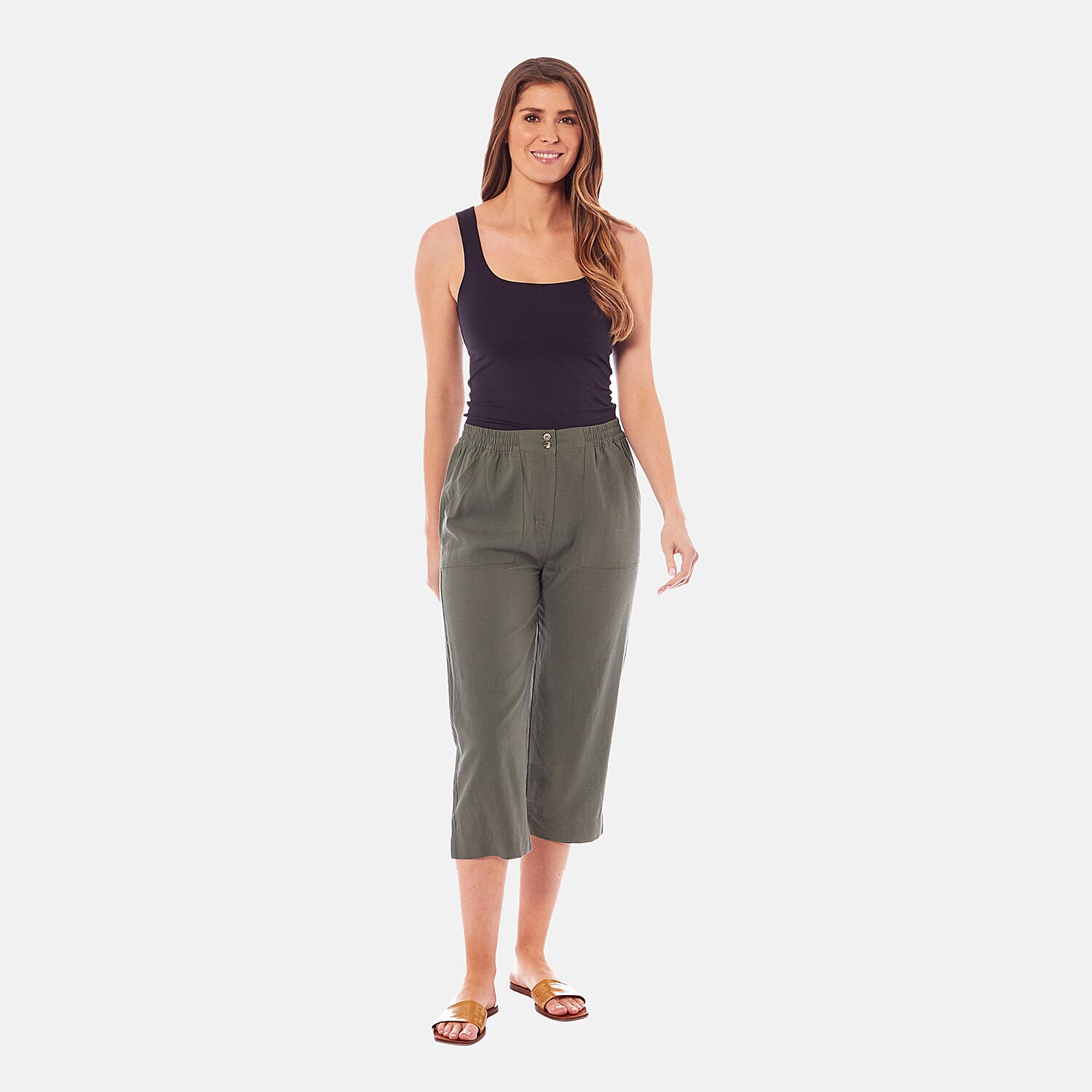 Charlotte West Ladies Linen Blend 3-4 Trousers (Size 20) - Khaki