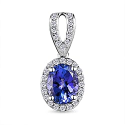 9K Yellow Gold  AA - Tanzanite, White Diamond Halo Pendant