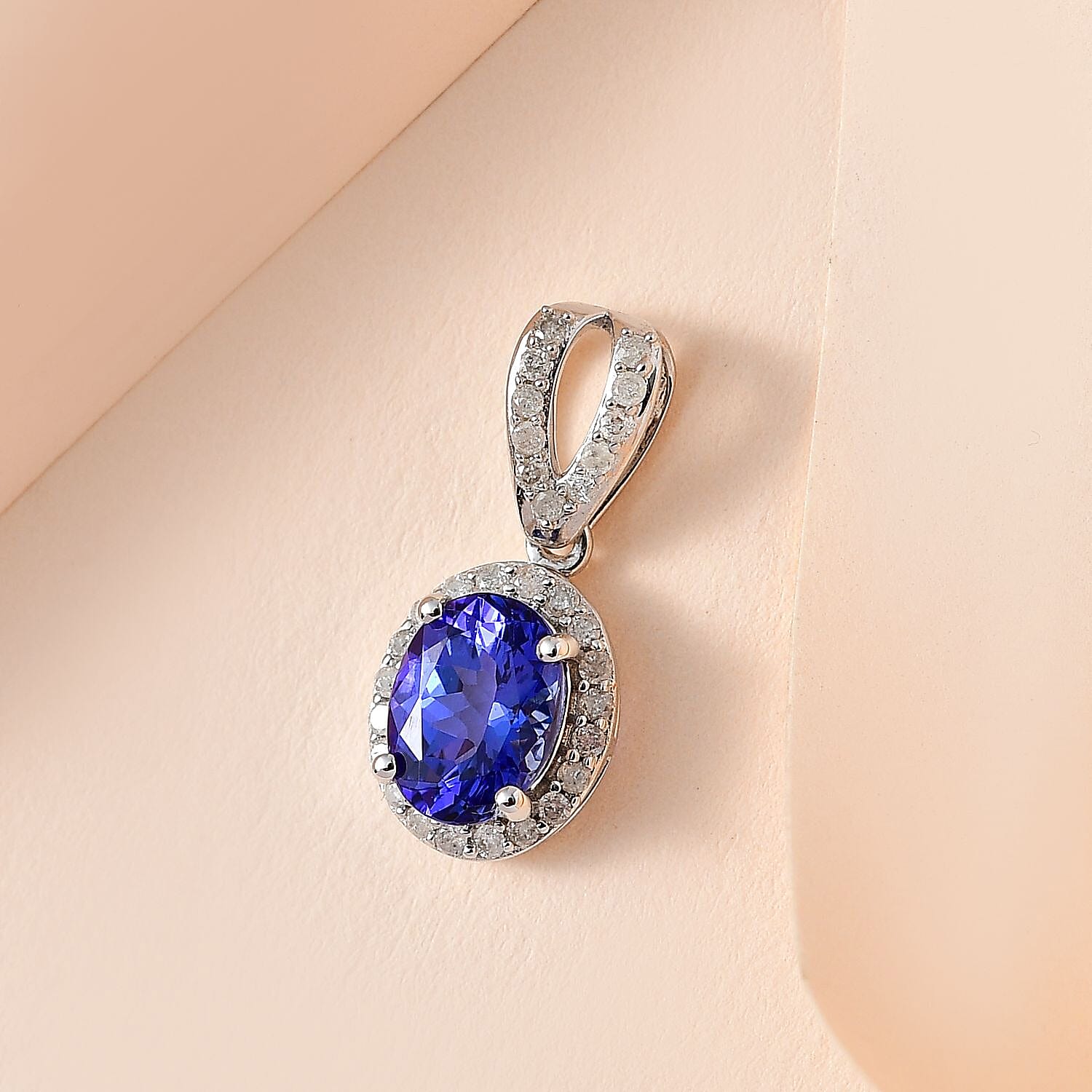 9K White Gold Tanzanite & Diamond Pendant 1.76 Ct.