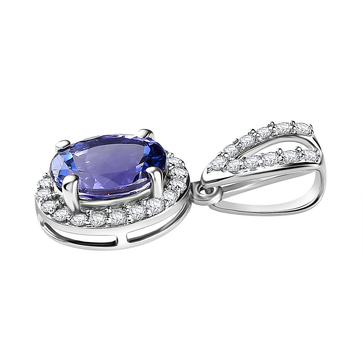 9K White Gold Tanzanite & Diamond Pendant 1.76 Ct.