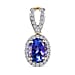 9K White Gold  AA - Tanzanite, White Diamond Halo Pendant