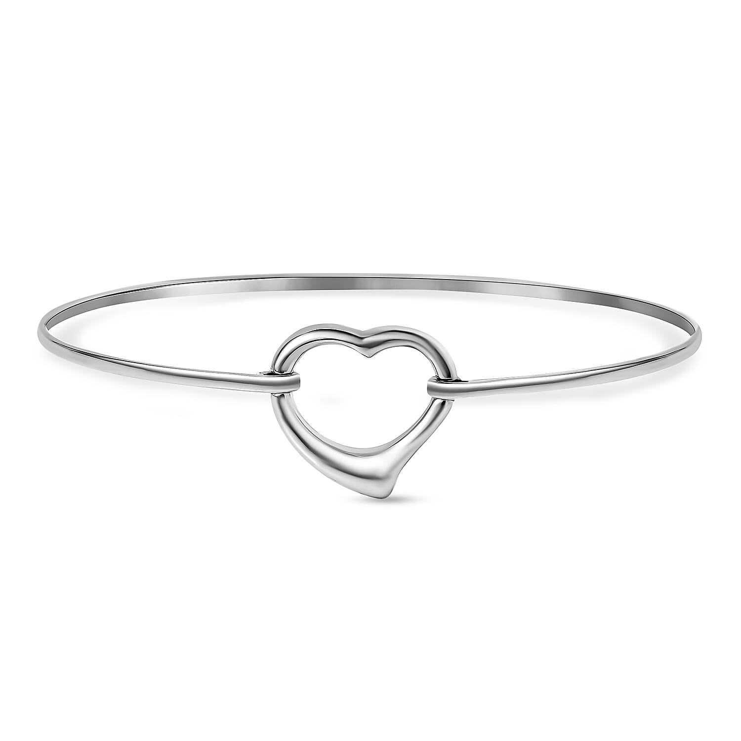 Designer Inspired-Platinum Overlay Sterling Silver Heart Bangle (Size - 7.5), Silver Wt. 6.35 Gms