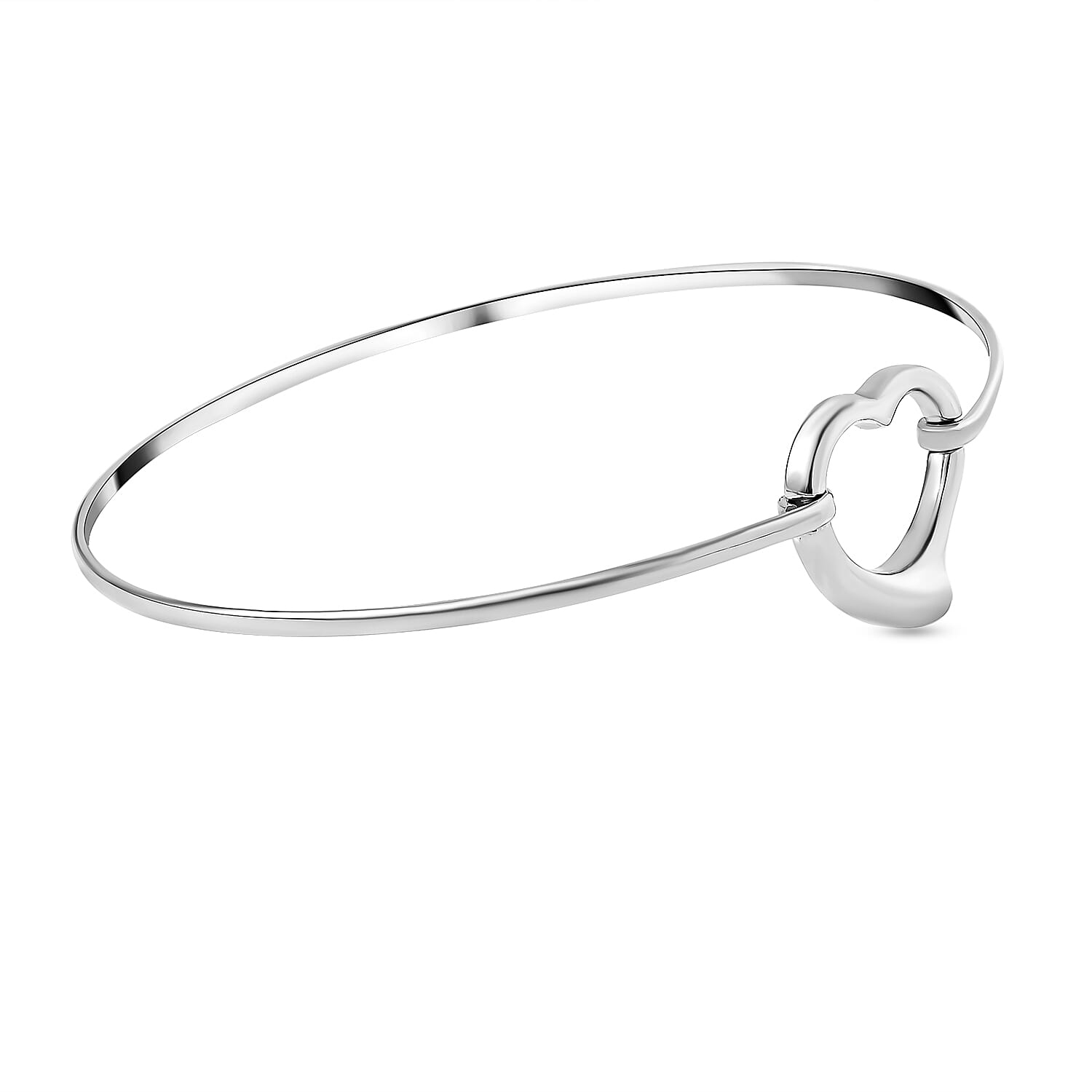 Designer Inspired-Platinum Overlay Sterling Silver Heart Bangle (Size - 7.5), Silver Wt. 6.35 Gms