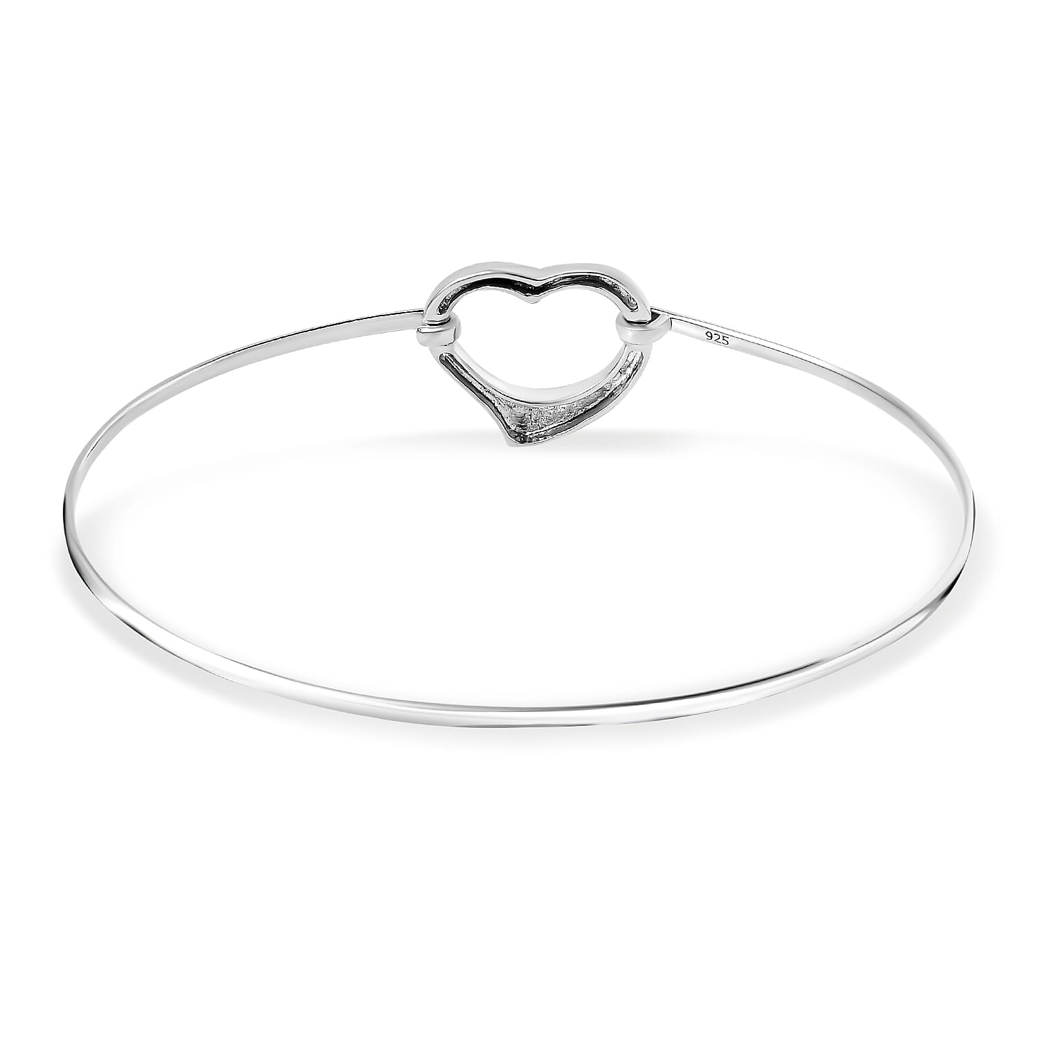 Designer Inspired-Platinum Overlay Sterling Silver Heart Bangle (Size - 7.5), Silver Wt. 6.35 Gms