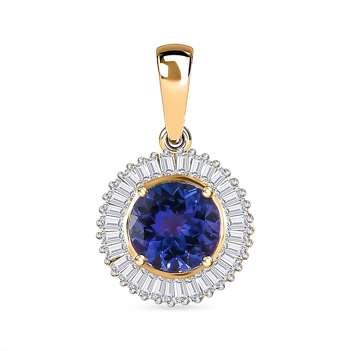 14K Yellow Gold AAA Tanzanite & Diamond Circle Halo Pendant 2.42 Ct