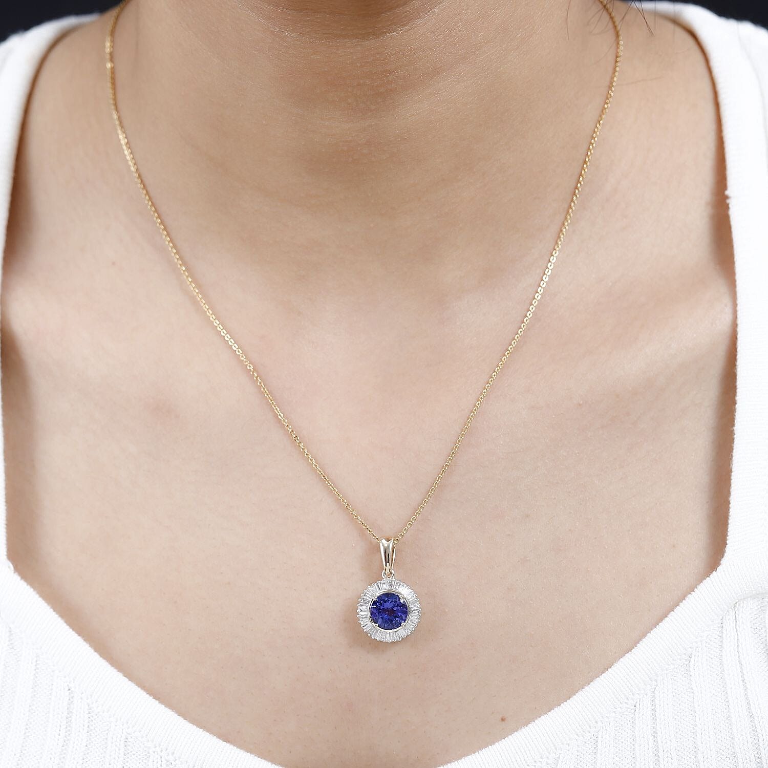 14K Yellow Gold AAA Tanzanite & Diamond Circle Halo Pendant 2.42 Ct
