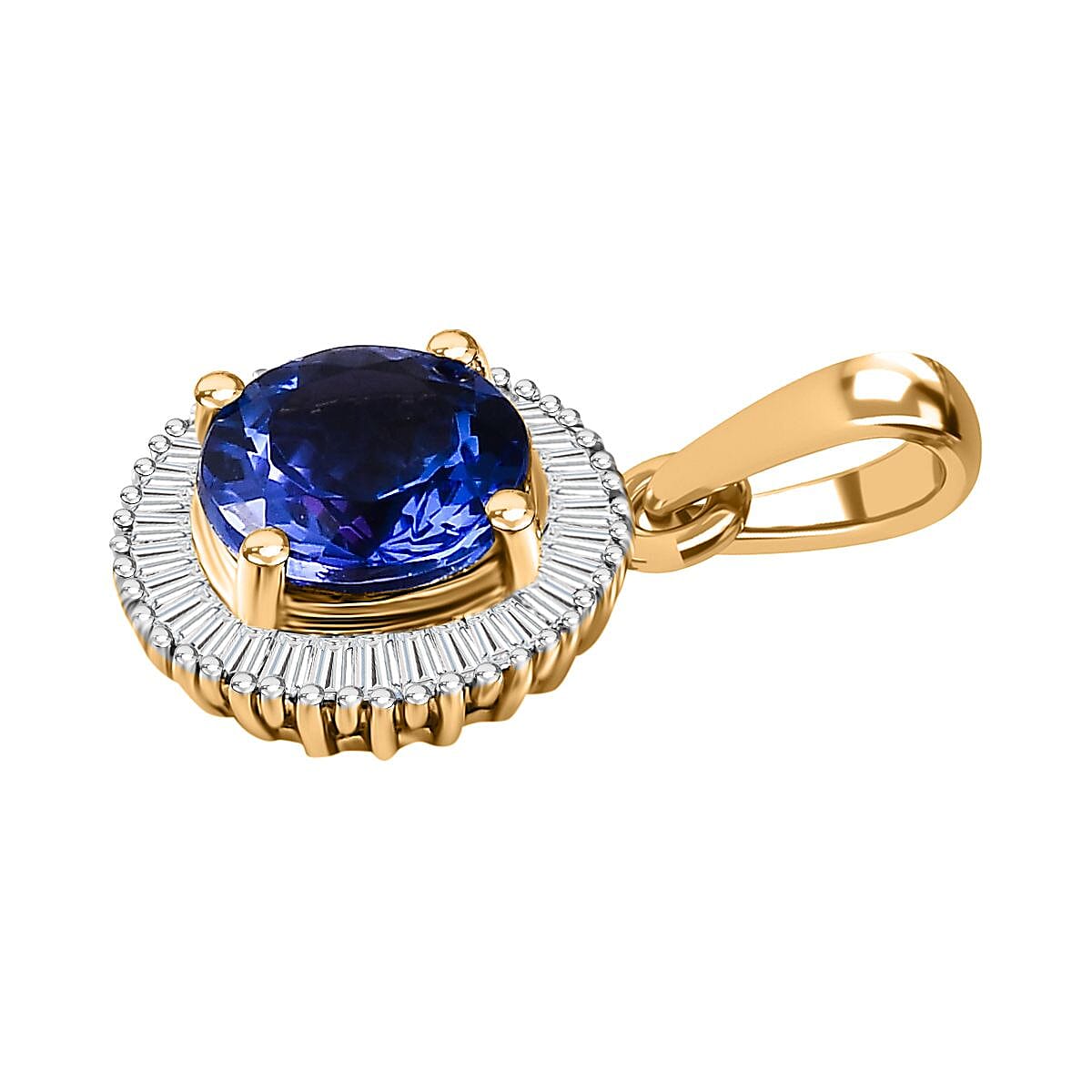 14K Yellow Gold AAA Tanzanite & Diamond Circle Halo Pendant 2.42 Ct