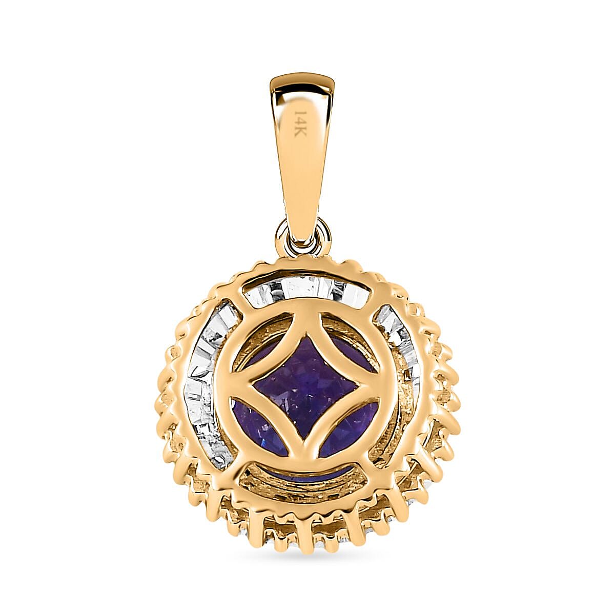 14K Yellow Gold AAA Tanzanite & Diamond Circle Halo Pendant 2.42 Ct