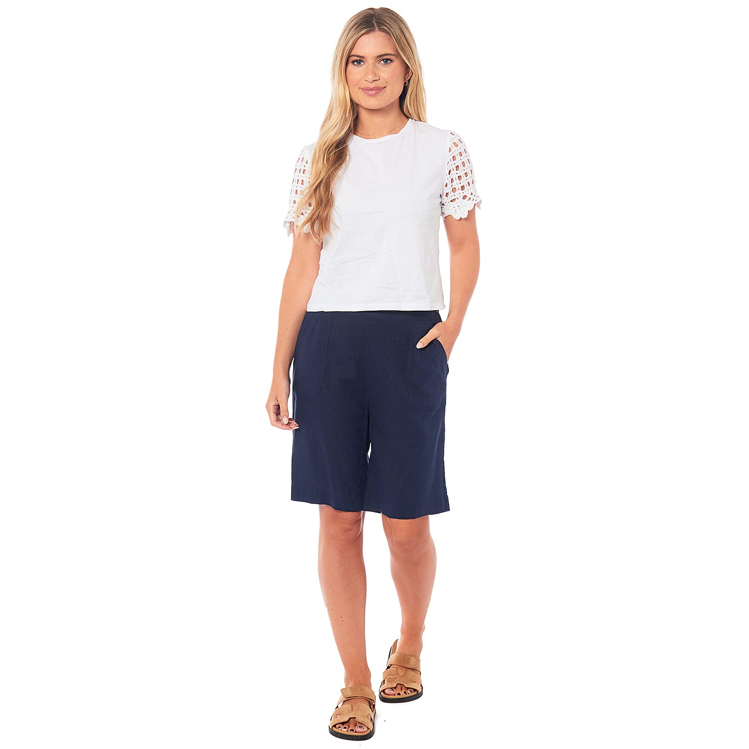 Charlotte West Ladies Linen Shorts (Size 12) - Navy