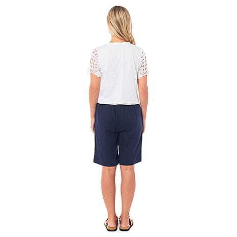 Charlotte West Ladies Linen Shorts (Size 20) - Navy