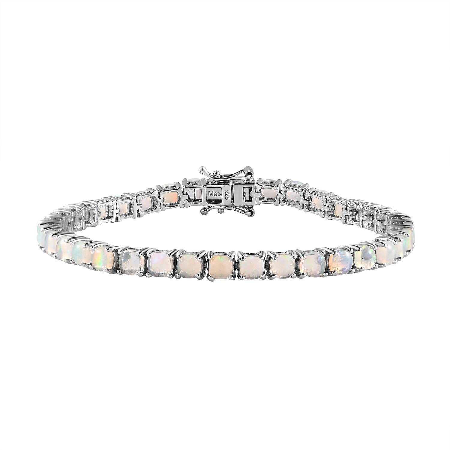 Ethiopian Welo Opal Tennis Bracelet (Size - 7) in Platinum Overlay Sterling Silver 8.43 Ct, Silver Wt. 11.32 Gms