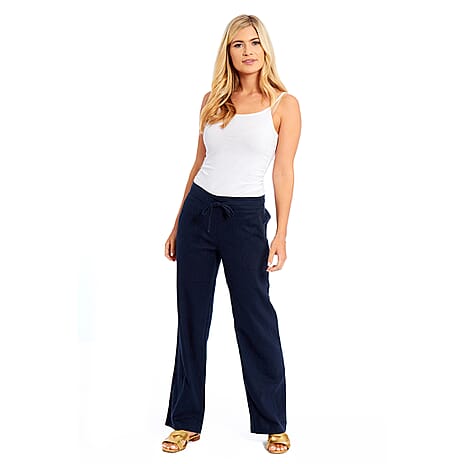 Charlotte West Linen Blend Ladies Trouser (Size 12) - Navy