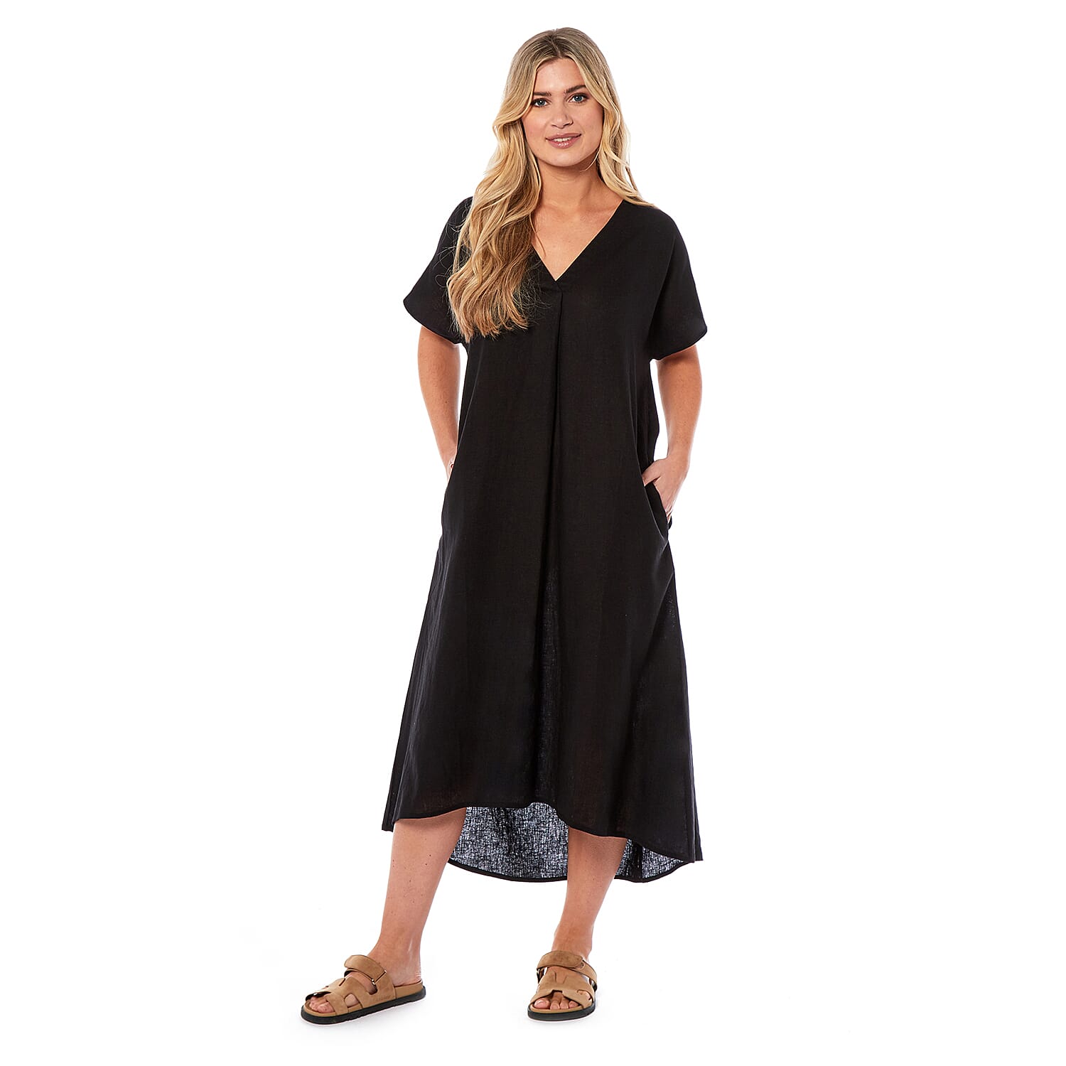 Charlotte West Linen Midi Dress (Size 12) - Black