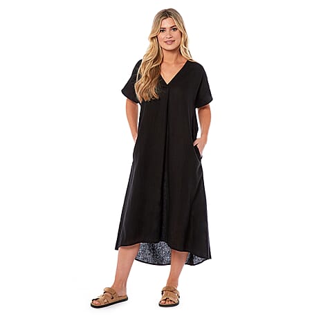 Charlotte West Linen Midi Dress - Black (size 12)