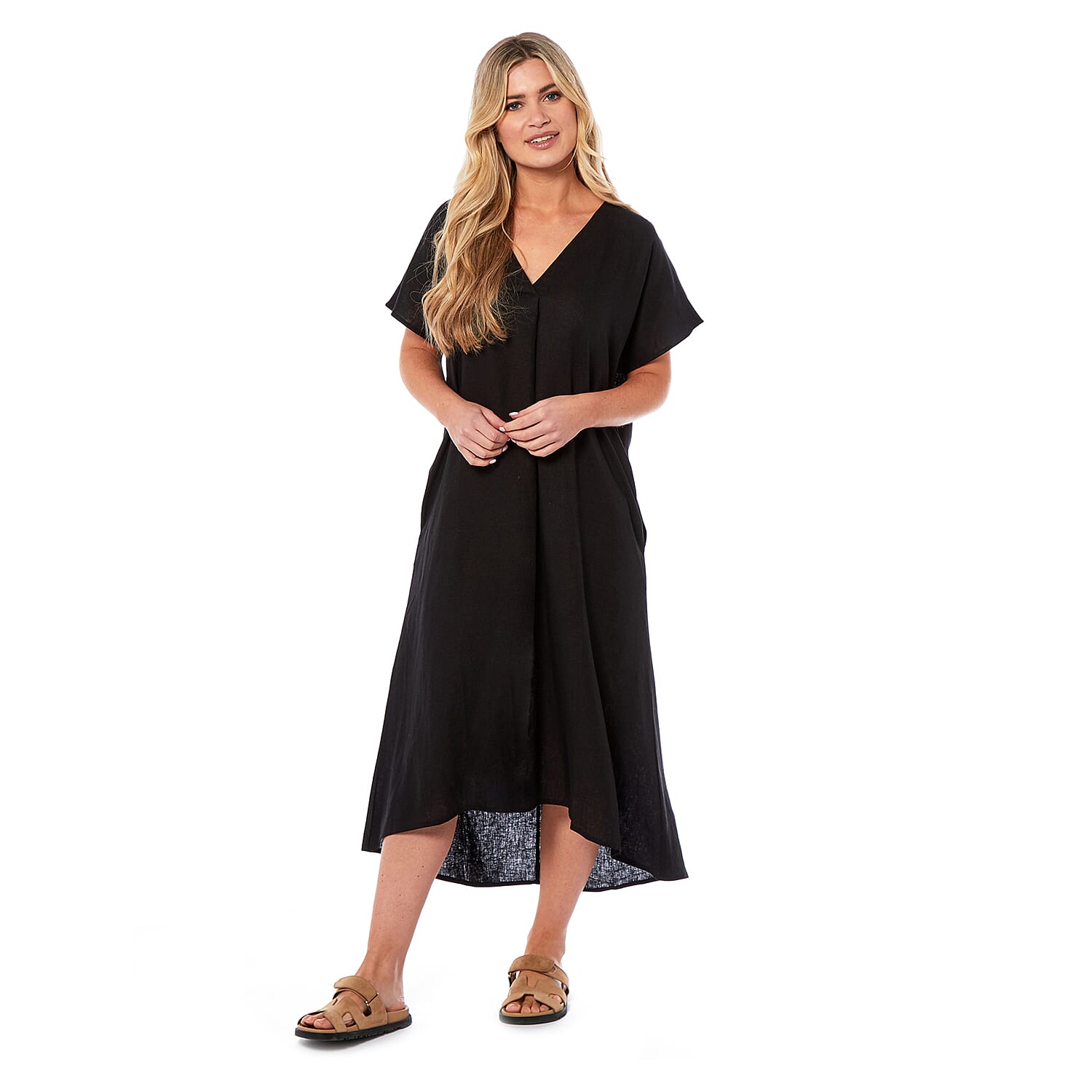 Charlotte West Linen Midi Dress (Size 12) - Black