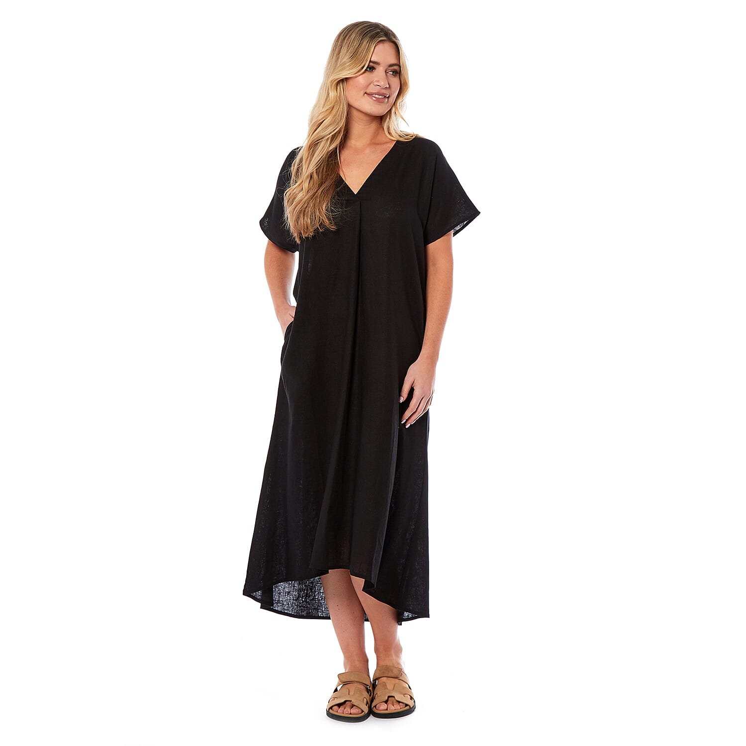 Charlotte West Linen Midi Dress (Size 12) - Black