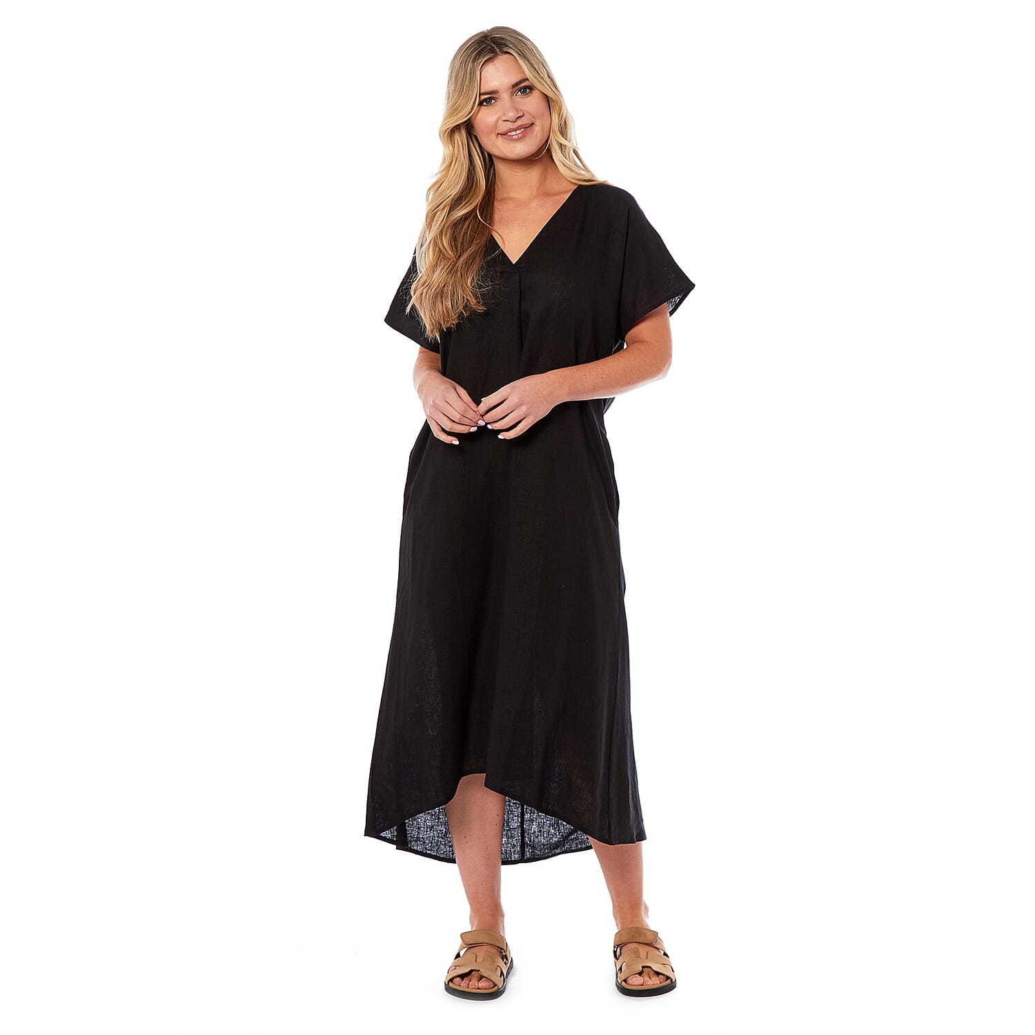 Charlotte West Linen Midi Dress (Size 12) - Black