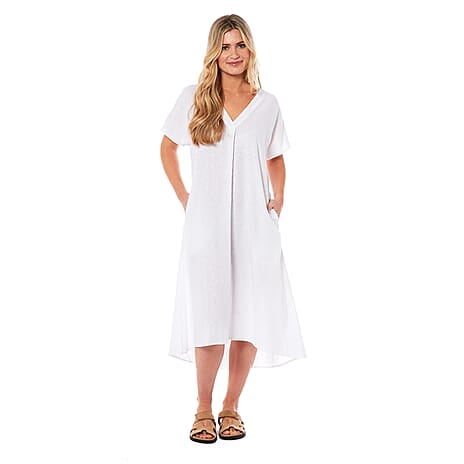 Charlotte West Linen Midi Dress (Size 12) - White