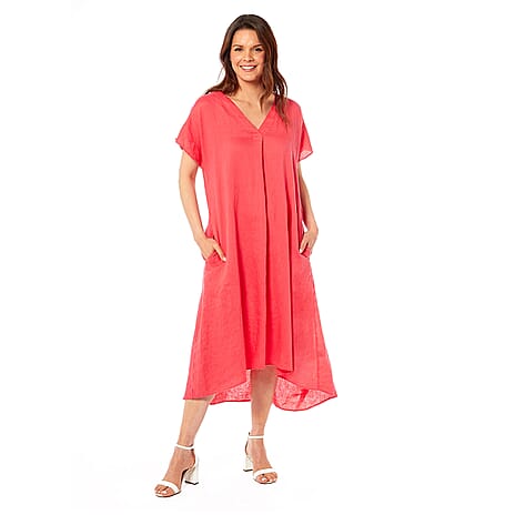 Charlotte West Linen Midi Dress (Size 12) - Coral